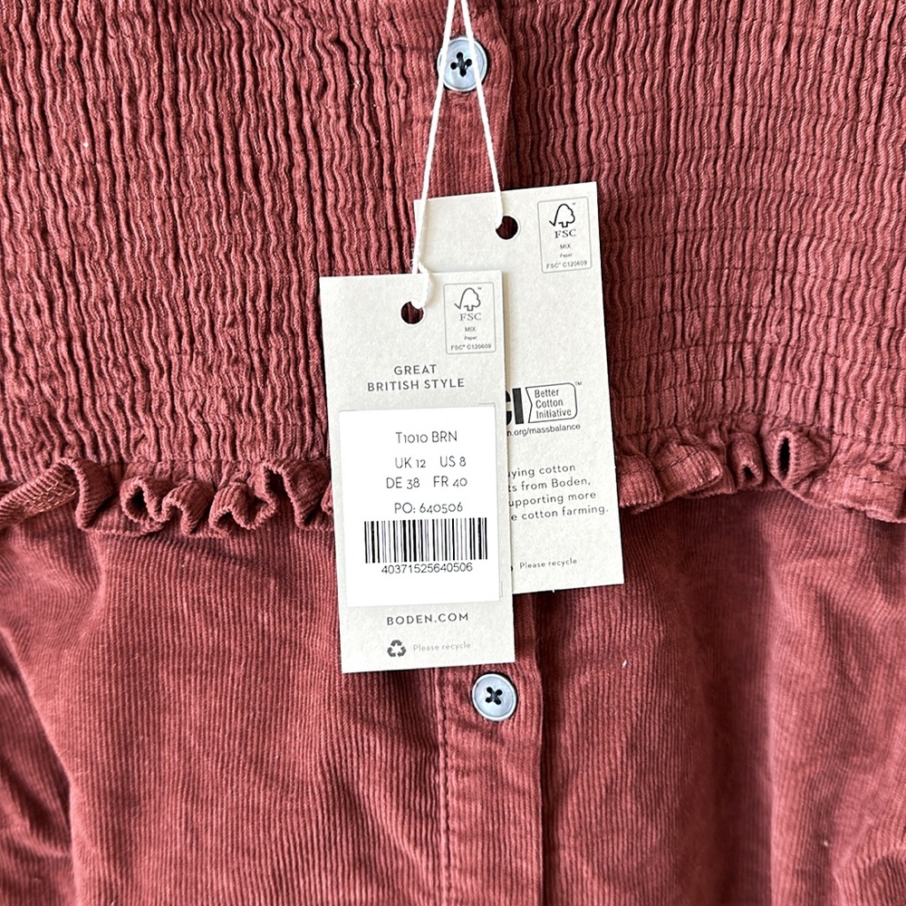Brand New w Tags! Red Oak BODEN Smocked High Neck Shirt Size UK 12 / US 8 - Picture 7 of 8